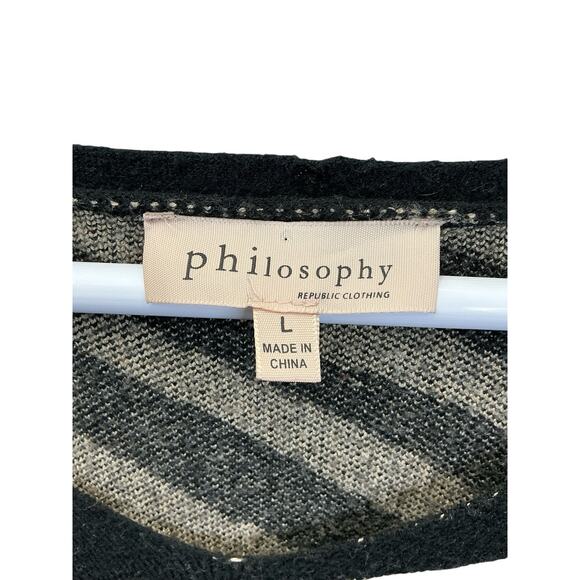 Philosophy Striped Sweater Sz Large Black Beige - Picture 5 of 12